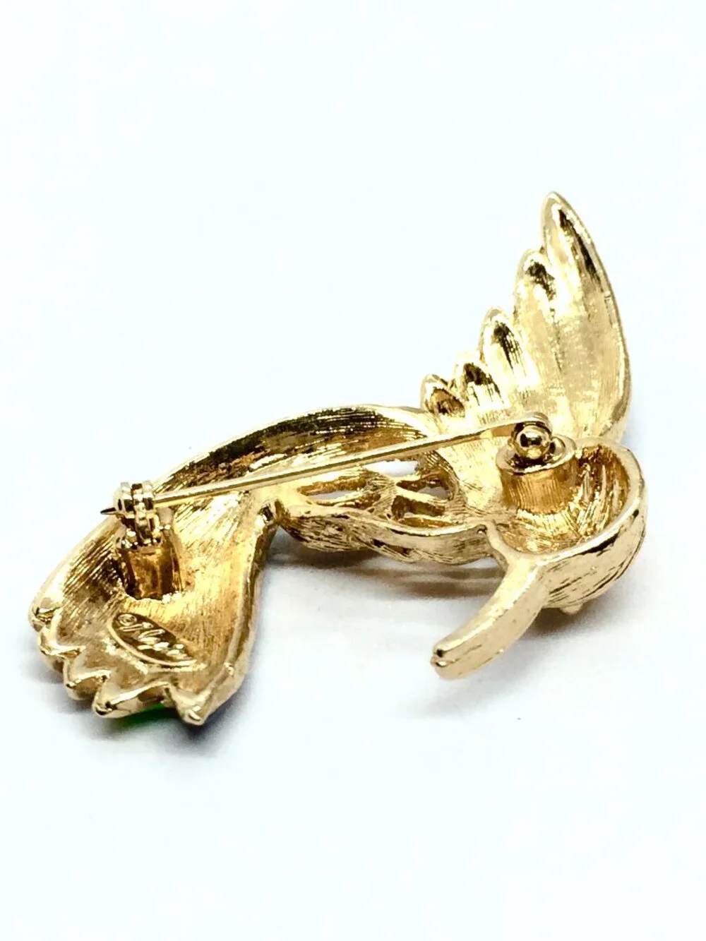 VINTAGE NAPIER BROOCH Hummingbird Bird Blue Green Enamel Gold Tone Figural